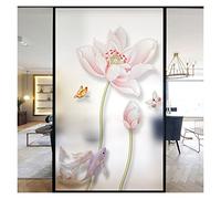 Film pour vitre Film décoratif for fenêtre, Belle Fleur de Lotus, vitrail, Autocollants sans Colle, Statique, givré pour Maison(Pattern B,90x200cm WxH)