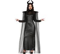 Film Sorcière Halloween Tenue personnage de film Manteau magique Robe cornes adultes, Taille : 38 - 40 (M) Couleur : Noir