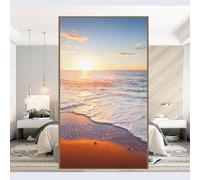 Film statique décoratif givré pour fenêtre - Contrôle de la chaleur - Bloque les UV - Motif paysage de mer - 60 x 200 cm