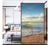 Film statique décoratif givré pour fenêtre - Motif plage de mer - Contrôle de la chaleur - Bloque les UV - 50 x 90 cm