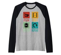 Filmmaking Vintage-Style Film Edit Upload Repeat Movie Maker Manche Raglan
