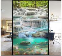 Films Fenetre Anti Regard Electrostatique,Film Occultant Fenêtre, Film Opaque pour Vitre Anti UV Dépoli pour Bureau Maison Salle de Bain Chambre Cuisine -Cascade pittoresque(90cmx200cm)