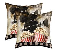 Films Théâtre Réversible Taie d'oreiller 60x60cm Brassée Cinéma Affiches Design Place Taie Oreiller Lot De 2 pour Enfants Popcorn Housses de Coussin Housse Coussin Ancienne Mode Housse Coussin