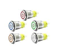 Filn 16mm 6V 12V 110V 220V LED momentary latching Brass Nickel Plate vandal Push Button Switch with Power symbol NWPNLXEA(Rot,12VDC)