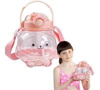 FILOEEX Kawaii Gourde avec Paille,Bouteille d'eau Portable avec Paille et Boucle de Transport,Bouteille d'eau portable 1000ML,Bandoulière réglable Gourde,Pour l'extérieur,les voyages (rose)