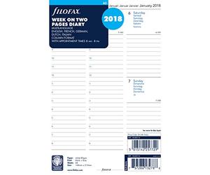 Filofax 1868514 Recharge pour organiseur format A5 Présentation 1 semaine sur 2 pages Année civile 2018