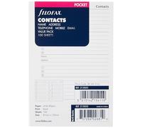 Filofax 213055 Paquet de 100 Feuilles nom/adresse/téléphone Blanc