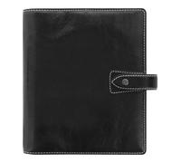 Filofax Malden C028623 Organiseur en cuir de buffle pleine fleur, format A5, noir, 6 anneaux, semainier en coton crème, multilingue