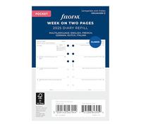 Filofax Recharge d'agenda 2025 format de poche, semainier, papier blanc, non ligné, multilingue : cinq langues, 2025 (C68227-25)