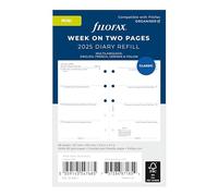 Filofax Recharge d'agenda 2025 - Format mini - Semainier - Papier blanc - Non ligné - Multilingue - Quatre langues - C68127-25