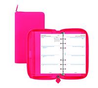 Filofax Saffiano Fluoro Organiseur à fermeture éclair, taille compacte personnelle, rose fluo, aspect cuir, 6 anneaux, calendrier semainier, multilingue, 2022 (C028751-22)
