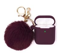 Filoto Airpods Case Cover pour Apple Airpods 2&1 Mignon Silicone Accessoires de Protection/Porte-clés/Pompon pour Filles et Femmes Bordeaux