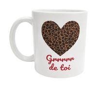 FILOUFACE Mug Cœur léopard “Grrr de toi” IMPRIMÉ EN FRANCE Tasse fun et sauvage cadeau original et mignon pour amoureux pause café pleine de caractère