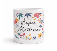 FILOUFACE Mug Super Maîtresse Tasse cadeau fin d’année scolaire merci maîtresse original fleurs anniversaire Noël