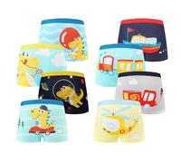 FILOWA Boxers Garçons Enfants Coton Caleçon Lot de 8 Élastique Underwear Set Blanc Bleu Dinosaures Bateau Train Hélicoptère Motif Boxer Doux Culotte Respirant sous-vêtements pour 3-4 Ans