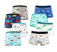 FILOWA Boxers Garçons Enfants Coton Caleçon Lot de 8 Élastique Underwear Set Bleu Gris Dinosaures Fossile Moto Motif Boxer Doux Culotte Respirant sous-vêtements pour 5-6 Ans
