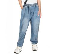 FILOWA Jeans Garçon Enfants Droit Baggy Pantalon Denim Loose Fit avec Taille Élastique Long Jeans Casual Bleu Pant Décontracté Stretch Denims Mode Streetwear pour 9-10 Ans