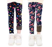 FILOWA Leggings Polaire Filles Lot de 2 Chaud Pantalon Extensible Haute Taille Thermique Longueur Pants Noir Étoile Papillon Motif Molleton Doublés Legging Automne Hiver Vêtements pour Enfant Âge 9-10