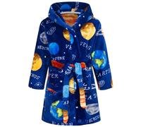 FILOWA Peignoir de Bain Enfant à Capuche Chaud Polaire Robe de Chambre, Coton Animaux Robes Doux Pyjamas Vêtements de Nuit pour Garçon 4-5 Ans, Bleu Planète