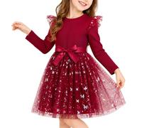 FILOWA Robe Filles Iridescent Papillons Paillettes Tulle Robes, 3-10 Ans | Princesse Dress, Élégant Tutu avec Ceinture, Mariage Anniversaire Vetement, Jupe Bouffante, Manches Longues Party Robe