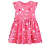 FILOWA Robe pour Fille Enfant Manches Courtes Coton Tenue Rouge Coeur Étoile imprimé Robes Mignon Animal Douce Casual Mode Plage Anniversaire Ete Vetement 3-4 Ans