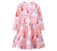 FILOWA Robe pour Fille Enfant Manches Longues Coton Tenue Rose Licorne imprimé Robes Mignon Animal Douce Casual Mode Anniversaire École Parcs Printemps Automne Vetement 4-5 Ans