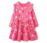 FILOWA Robe pour Fille Enfant Manches Longues Coton Tenue Rouge Coeur Étoile imprimé Robes Mignon Animal Douce Casual Mode Plage Anniversaire Printemps Automne Vetement 6-7 Ans
