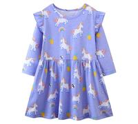 FILOWA Robe pour Fille Enfant Manches Longues Coton Tenue Violet Licorne Arc-en-Ciel imprimé Robes Mignon Citron Animal Douce Casual Chaud Mode Plage Anniversaire Printemps Automne Vetement 5-6 Ans