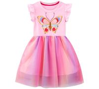FILOWA Robe pour Fille Enfant Rose Sequins Papillon Fleur Broderie Robes sans Manches Elegante Tutu Tenue Coton Tulle Paillette Robe Douce Casual Anniversaire Printemps Ete Ado Vetement 3-4 Ans