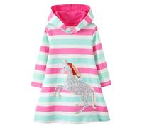 FILOWA Sweats à Capuche Robes Fille Enfant Licorne Paillettes Pull à Capuche Robes Rose Vert Rayure Coton Manches Longues Hoodie Sweatshirt Tunique Automne Hiver 3-4 Ans
