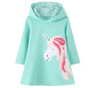 FILOWA Sweats à Capuche Robes Filles Enfant Licorne Paillette Pull à Capuche Robes Coton Fashion Vert Fantaisie Hoodie Sweatshirt Automne Hiver Tunique Bebe 3-4 Ans