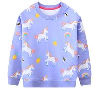FILOWA Sweatshirt Enfant Fille Cheval Licorne Arc-en-Ciel imprimé Pullover Sweatshirt Col Rond Coton Violet Mignon Pas Cher Manches Longues Casual Tops Sport Pull Sweat-Shirt pour Bebe Filles 5-6 Ans