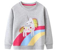FILOWA Sweatshirt Enfant Fille Cheval Licorne Arc-en-Ciel Pullover Sweatshirt Col Rond Coton Gris Mignon Pas Cher Manches Longues Casual Tops Sport Pull Sweat-Shirt pour Filles 6-7 Ans