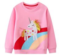 FILOWA Sweatshirt Enfant Fille Cheval Licorne Arc-en-Ciel Pullover Sweatshirt Col Rond Coton Rose Mignon Pas Cher Manches Longues Casual Tops Sport Pull Sweat-Shirt pour Filles 5-6 Ans
