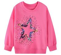 FILOWA Sweatshirt Enfant Fille Étoiles Paillettes Imprimé Printemps Pullover Sweatshirt Col Rond Coton Rose Rouge Mignon Manches Longues Casual Tops Sport Pull Hiver Sweat-Shirt pour Filles 3-4 Ans