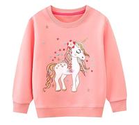 FILOWA Sweatshirt Enfant Fille Licorne Floral Broder Pull Filles Col Rond Coton Rose Mignon Pas Cher Manches Longues Tops Sport Pullover Sweat-Shirt,5-6 Ans