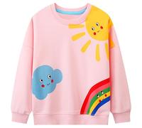 FILOWA Sweatshirt Enfant Fille Soleil Nuages Arc-en-Ciel imprimé Pullover Sweatshirt Col Rond Coton Rose Mignon Pas Cher Manches Longues Casual Tops Sport Pull Sweat-Shirt pour Bebe Filles 3-4 Ans