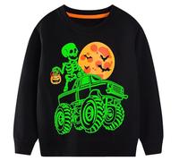 FILOWA Sweatshirt Enfant Garçons Phosphorescent Pullover Crâne Citrouille Chauve-souris Sweatshirts Col Rond Coton Bleu Marine Manches Longues Casual Top Halloween Pull Sweat-Shirt pour Garçon 4-5 Ans