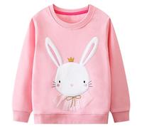 FILOWA Sweatshirt Fille Coton Pâques Lapin Broderie Pullover, 6-7 Ans
