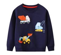 FILOWA Sweatshirt pour Garçons Coton Col Rond Sweater Excavatrice Imprimé Sweat-Shirt Tracteur Camion Motif Pull-Over Chaud Manches Longues Pull Casual Jumper Automne Hiver Tops Enfant 6-7 Ans, Bleu