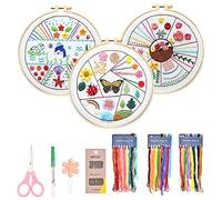 Fils à Broder Kit 3 Kits de Broderie pour Débutant, Outil avec Tissu, Cerceau en Plastique, Aiguilles - Point Croix et Démarrage