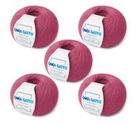Fils à tricoter, 100% Laine Vierge Mérinos Extrafine de Lana Gatto, Made in Italy. Ligne Super Soft, laine de qualité supérieure, 250 g. 625 mt (5, Rose - 14446)
