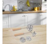 Filteilect Bunuelos Lot de 6 moules à rosace en fer avec poignées pour friandises traditionnelles à base de pâte, cercle d'étoiles et de fleurs