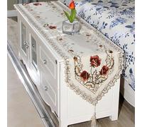 Filteilect Chemins de table pour la maison et le jardin, tissu en dentelle florale brodée, design de gaze translucide, fibre de polyester, pour la décoration de la cuisine et de la salle à manger