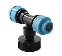 Filteilect Connecteur adaptateur de réservoir IBC S60 x 6 vers raccords PE 20/25/32 mm, sortie en T en plastique pour réservoirs d'eau et de carburant IBC, noir + bleu (sortie en T 25 mm)