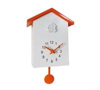 Filteilect Horloge murale décorative en forme de nichoir avec pendule mobile, volume réglable, affichage intelligent de l'heure, salon, bureau, cuisine, mode nuit silencieuse (blanc + orange)