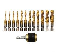 Filteilect Lot de 12 tarauds à filetage métrique M10 avec tige hexagonale de 6,35 mm, conception de rainure en spirale pour enlever les copeaux, compatible avec perceuse électrique sans fil et