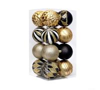 Filteilect Lot de 16 boules de Noël de 8 cm pour décoration de sapin de Noël en noir, or, rouge blanc, rouge doré, rouge, vert, blanc, bleu blanc et champagne doré (noir doré)