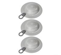 Filteilect Lot de 3 filtres de vidange de douche en silicone avec double colonne de filtration et grille, flexibles et antidérapants pour douche ou baignoire (gris, 3 pièces)
