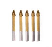 Filteilect Lot de 5 forets de 5 à 12 mm pour carrelage et verre avec tête cruciforme pour céramique, marbre, pierre, bois, béton - pour pointe en carbure revêtue d'étain, 4 bords de coupe, qualité